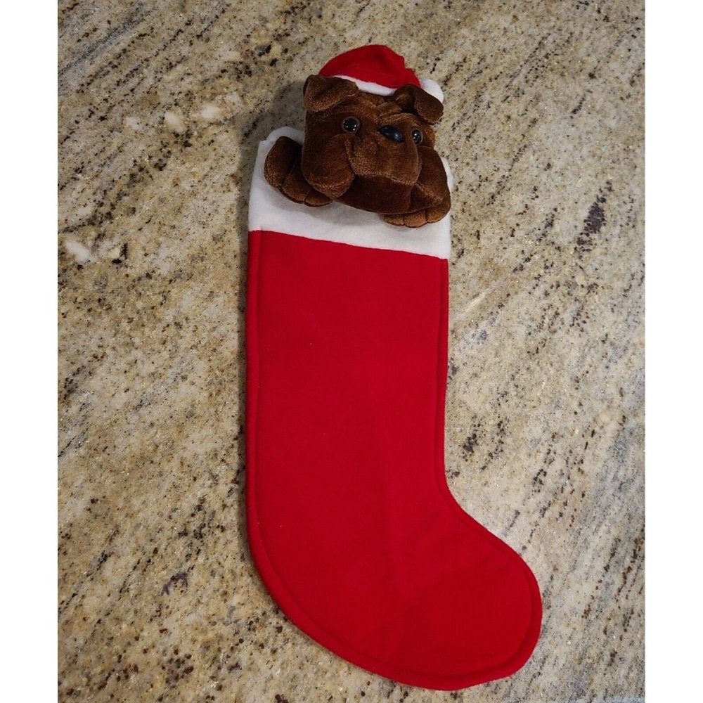 Vintage 1988 Strottman International Brown Bulldog Christmas Stocking Dog Rare